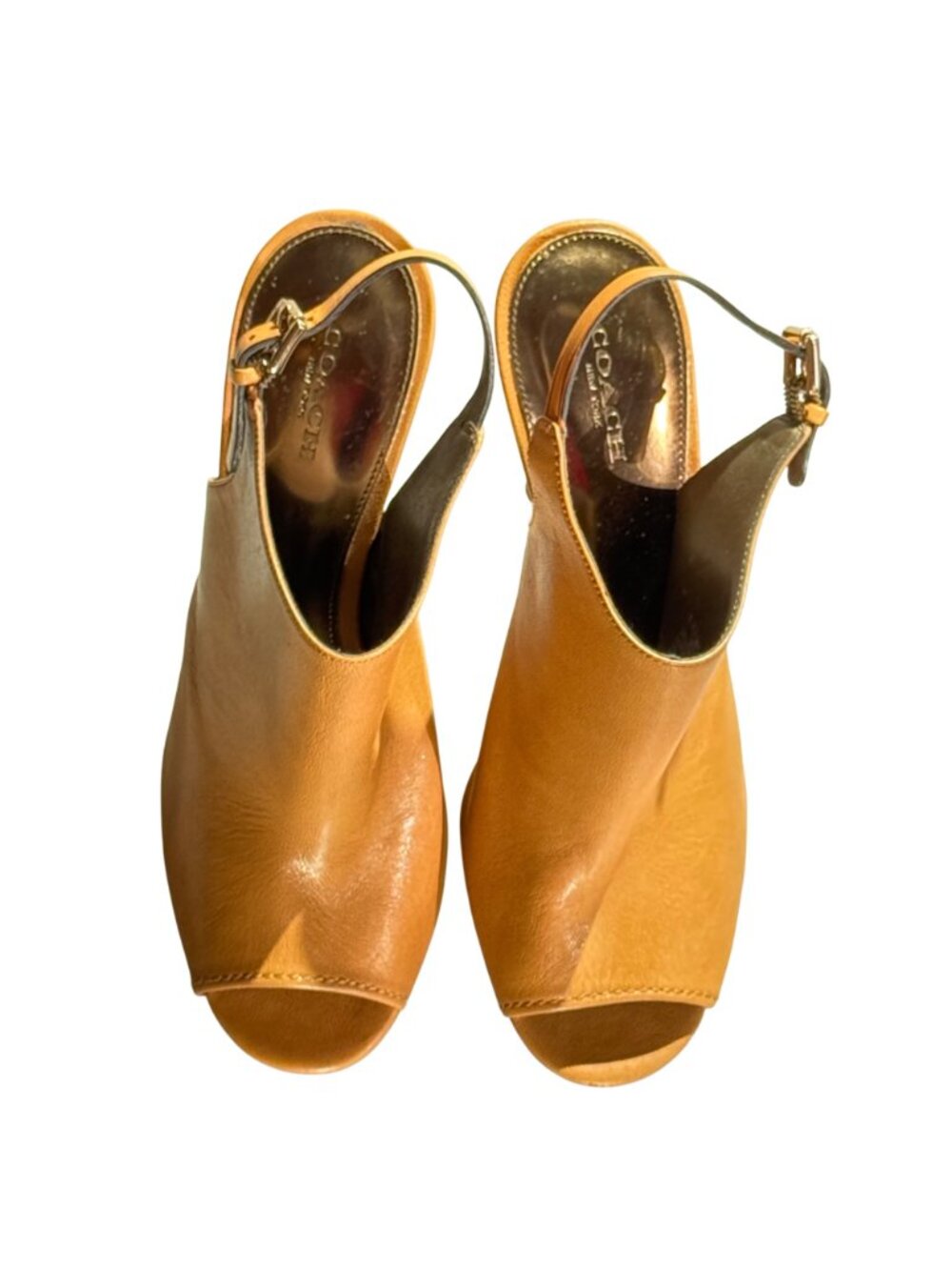 Coach Lanora Soft Grain Tan Leather Open-Toe Slingback Heels 8.5B Womens Shoes - Picture 3 of 12